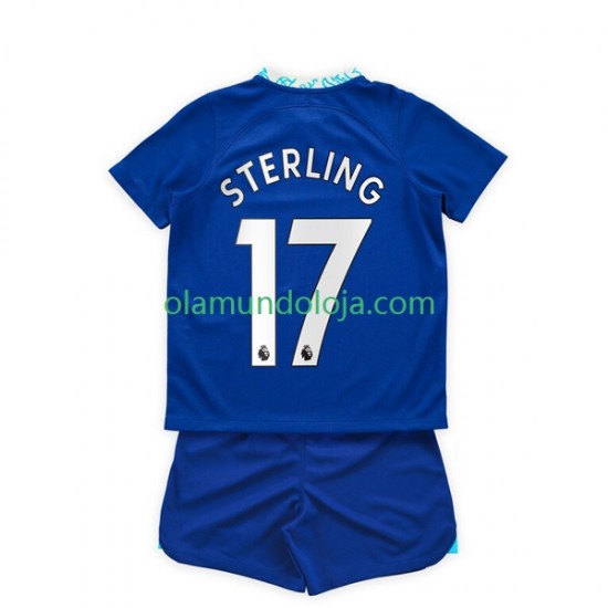 Camisola Chelsea Raheem Sterling 17 Criança Equipamento Primeiro 2022-2023 Manga Curta